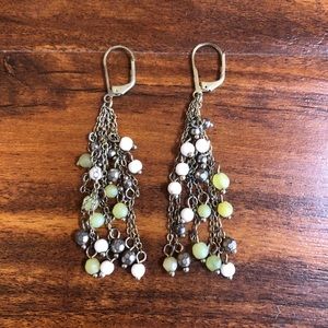 Vintage Sage White Chain Beaded Fringe Earrings